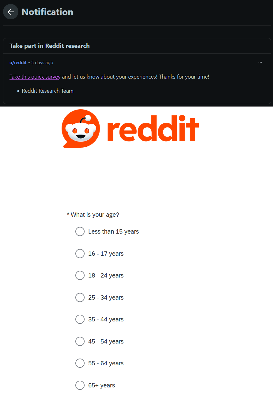 Reddit survey requesting age
